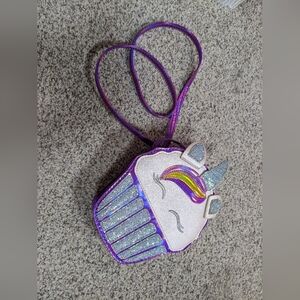 Cupcake mini purse purple cross body bag. Holographic rave
